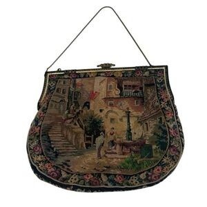Vtg Tapestry Evening Bag Women's 7.5"x
6.5" Multicolor Floral
Scenic Chain Strap